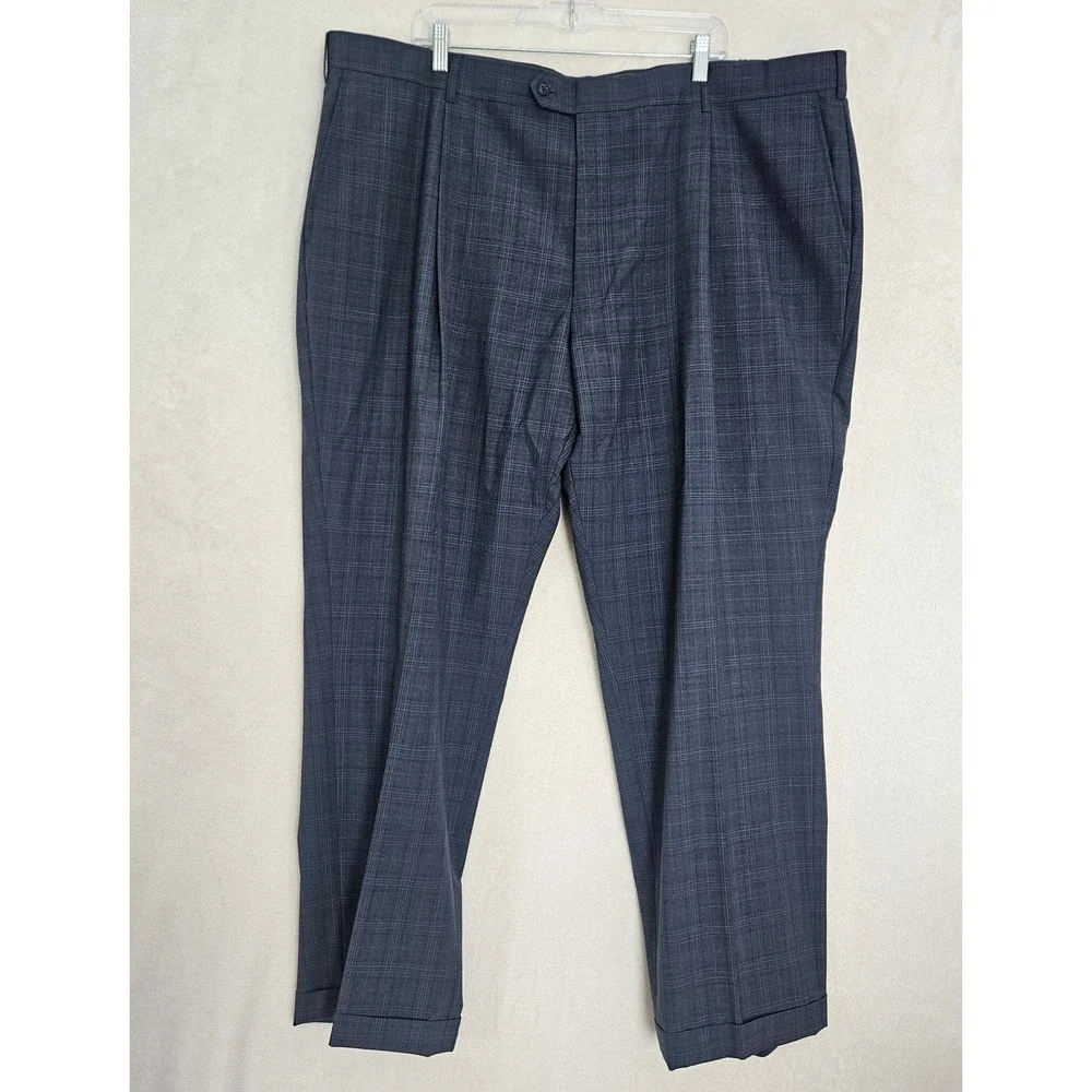 Coogi Luxe Mens 3 Piece Suit 52R Blue Glen Plaid Wool Blend Blazer Vest Pants